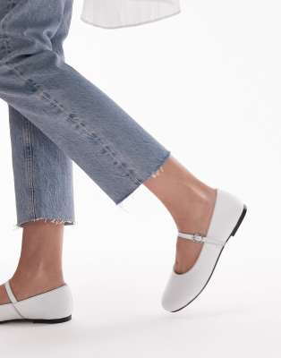 Topshop Carmen Leather Round Toe Ballet Flats In White