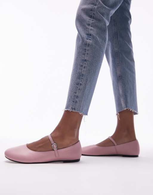 Topshop – Carmen – Rosa platta ballerinaskor i läder med rund tå