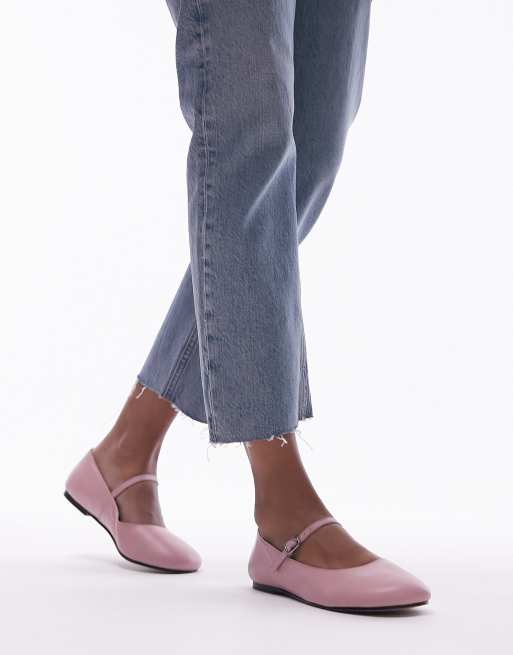 Topshop – Carmen – Rosa platta ballerinaskor i läder med rund tå, 3 av 4
