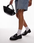 [Topshop] Topshop Caroline leather loafers with gold trim in black croc 36 BLACK