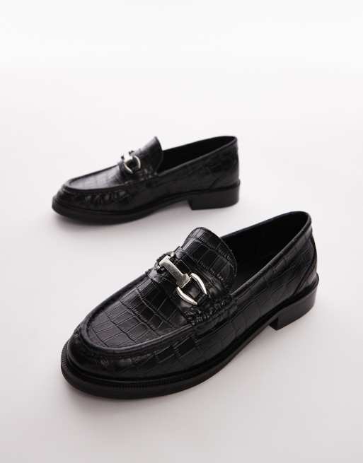 Topshop - Caroline - Mocassins en cuir avec détail doré - Noir croco, 4 de 4