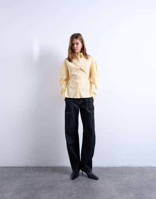Topshop carpenter barrel jeans in mid blue