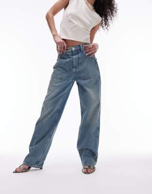 Topshop - Carpenter-Jeans in Dirty-Bleach-Waschung-Blau