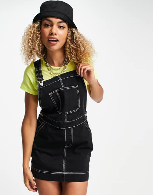 Topshop black 2025 dungaree dress