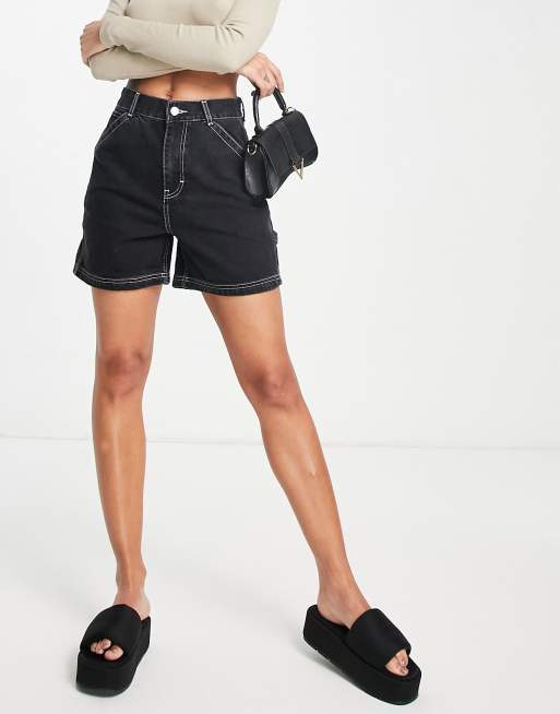 Black Washed Denim Carpenter Shorts