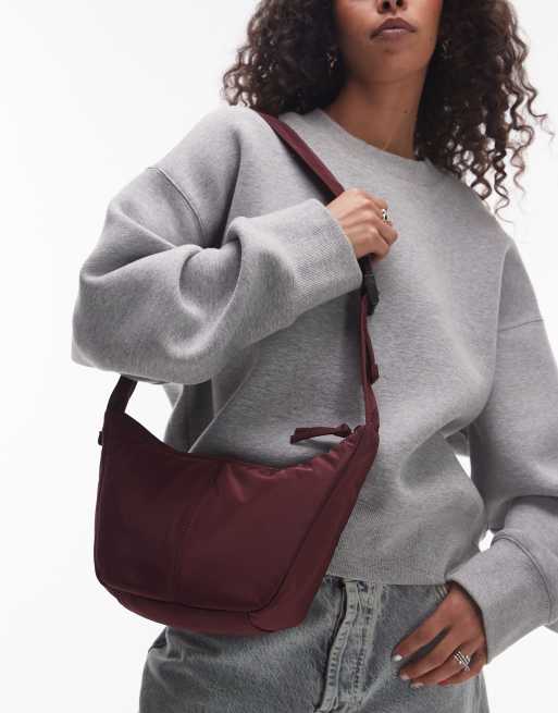 Topshop - Carrie - Crossbody tas van nylon in bordeauxrood, 2 van 4