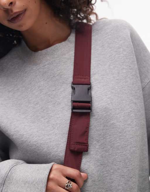 Topshop - Carrie - Crossbody tas van nylon in bordeauxrood, 3 van 4