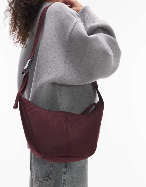Topshop - Carrie - Crossbody tas van nylon in bordeauxrood, 4 van 4