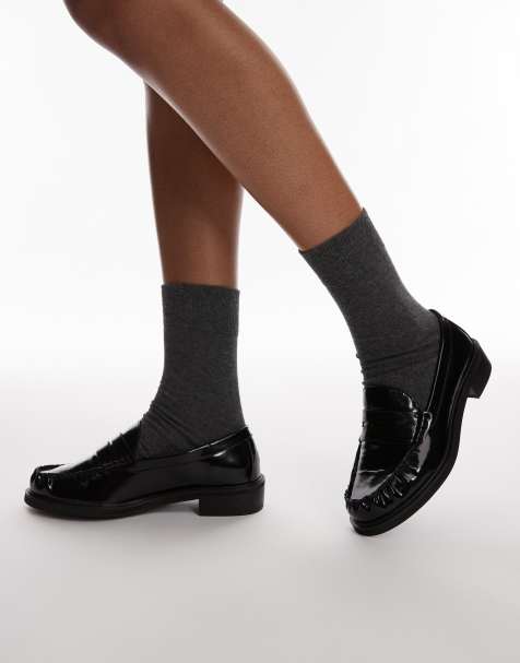 Topshop – Carter – Czarne marszczone loafersy - view 1