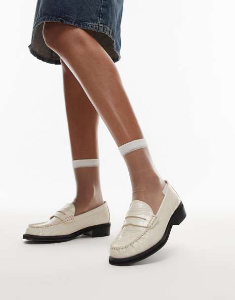 Topshop - Carter - Loafers met gerimpeld detail en krokodillenprint in gebroken wit - view 1