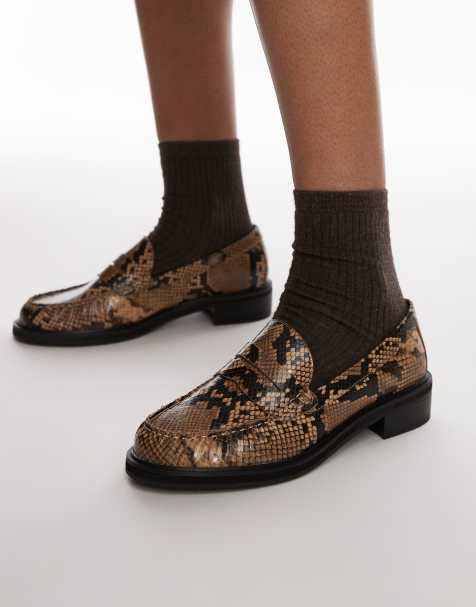 Topshop Carter loafers with ruched detail in snake print - view 1