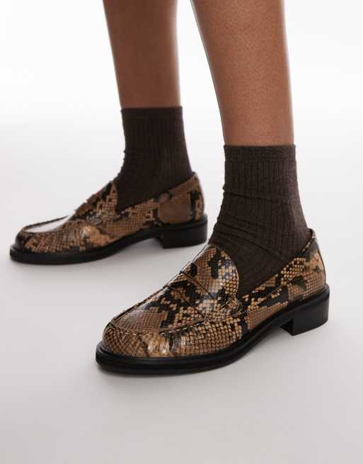 Topshop Carter Mocassins effet peau de serpent a detail fronce