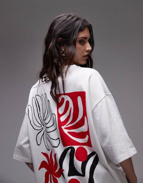 Topshop – Casa Azur – Biały T-shirt oversize z grafiką - view 1