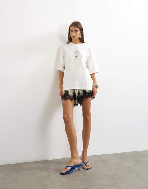 Topshop 'Casa Pal'ma' graphic oversized t-shirt in cream, 2 of 4