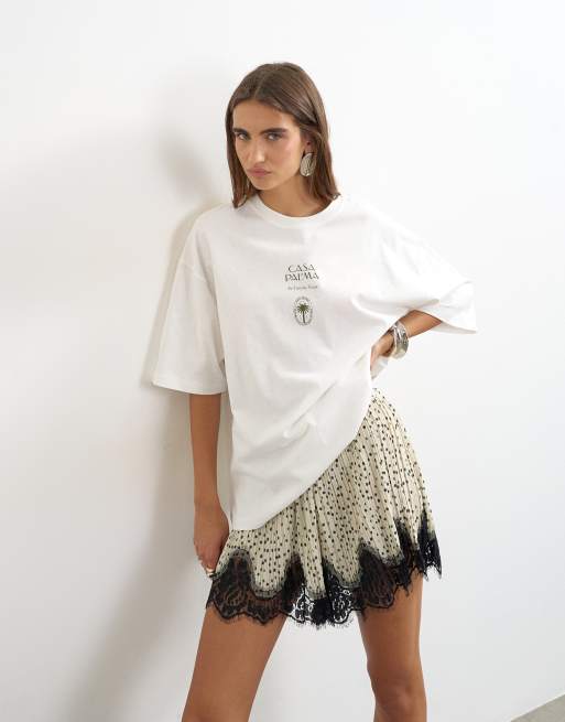 Topshop 'Casa Pal'ma' graphic oversized t-shirt in cream, 4 of 4