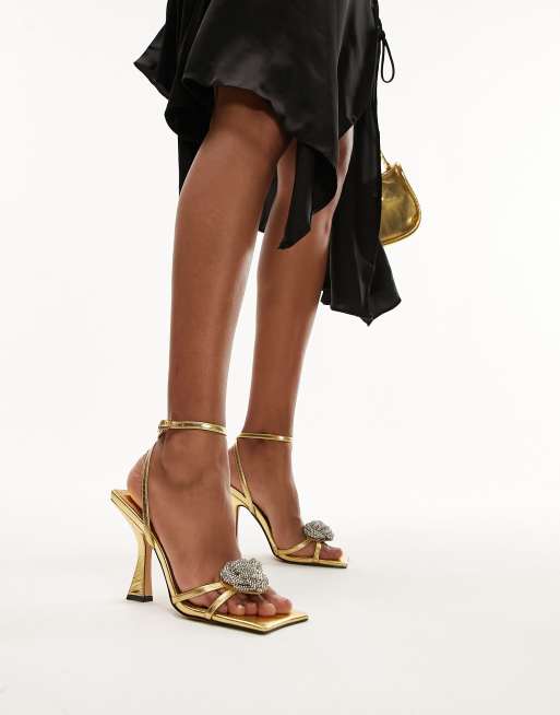 Topshop Casey embellished two part heeled sandal in gold