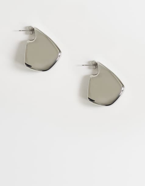 Topshop Casey waterproof chunky hoop earrings in stainless silver - view 1