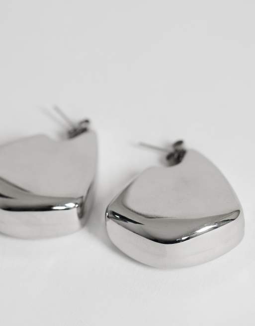 Topshop Casey waterproof chunky hoop earrings in stainless silver, 4 of 5