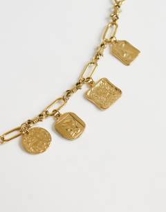 Model wearing Casidy waterproof stainless steel chain bracelet with charms in gold