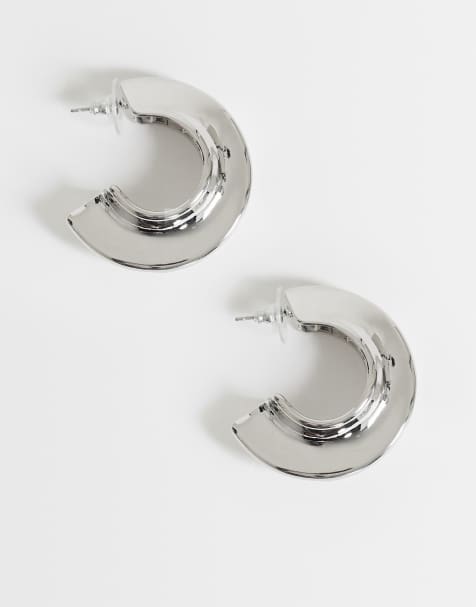 Topshop Cassie chunky hoop earrings in silver tone - view 1