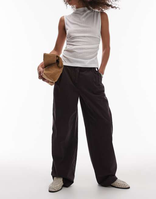 Topshop casual barrel flag trouser in choc