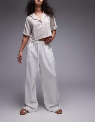 casual cheesecloth pull on pants in white