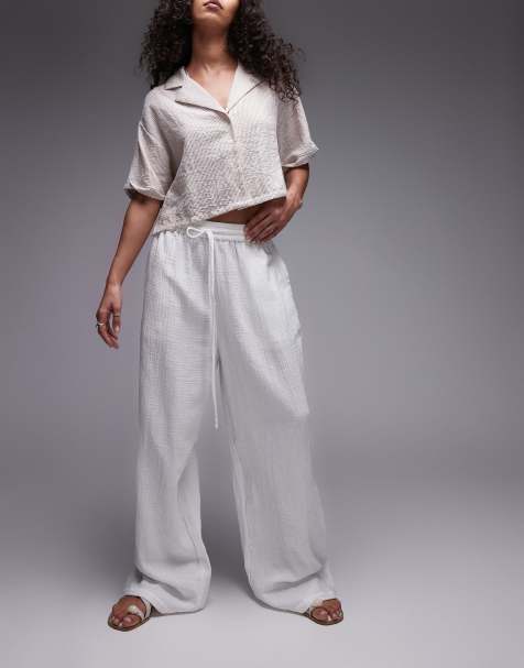 Topshop casual cheesecloth pull on trouser in white - view 1