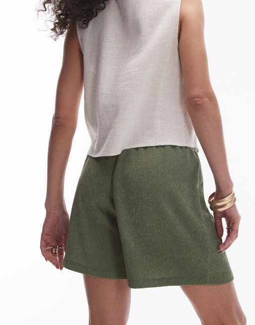 Topshop casual crinkle drawstring shorts in khaki ASOS