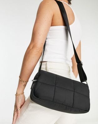 Topshop casual nylon square quilt shoulder bag in black