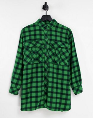 Topshop casual oversized check shirt in green