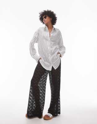 casual oversized shirt in monochrome stripe-Black