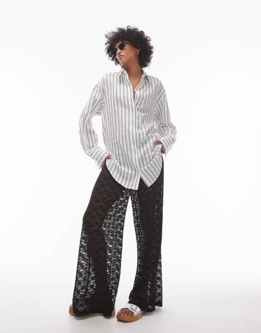 Topshop casual oversized shirt in monochrome stripe