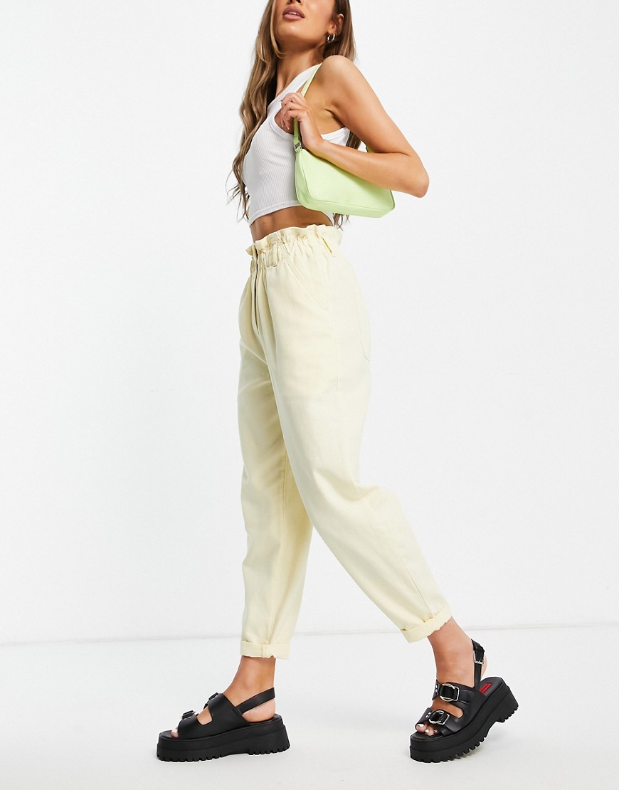 Topshop casual peg pants with paperbag waist in lemon-Yellow