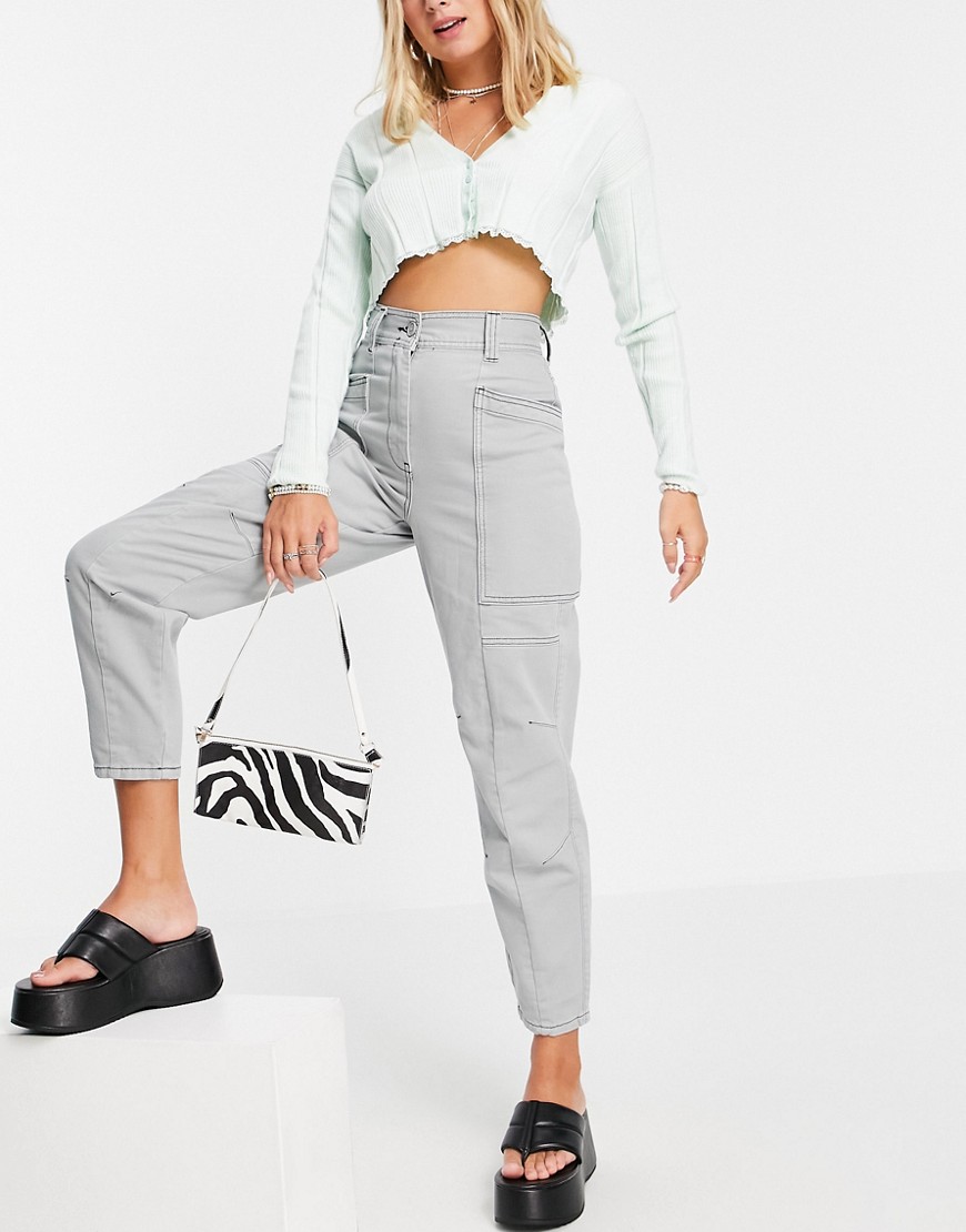 Topshop casual peg pants with seam detailling in blue-Blues