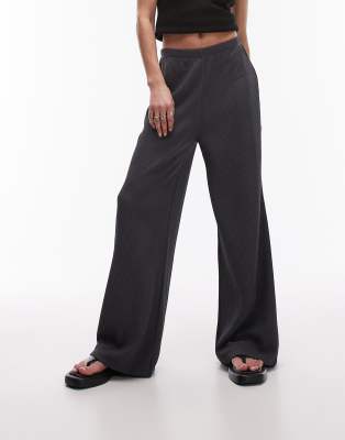 Topshop Casual Plisse Pants In Slate-gray