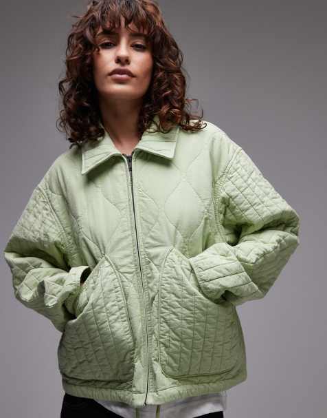 Topshop casual quilted liner jacket in sage - view 1