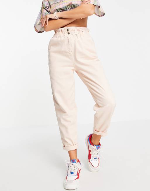 Topshop - Casual smaltoelopende broek met taille met plooirand in roze