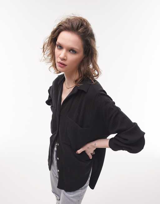 Topshop - Casual sort skjorte i bomuld