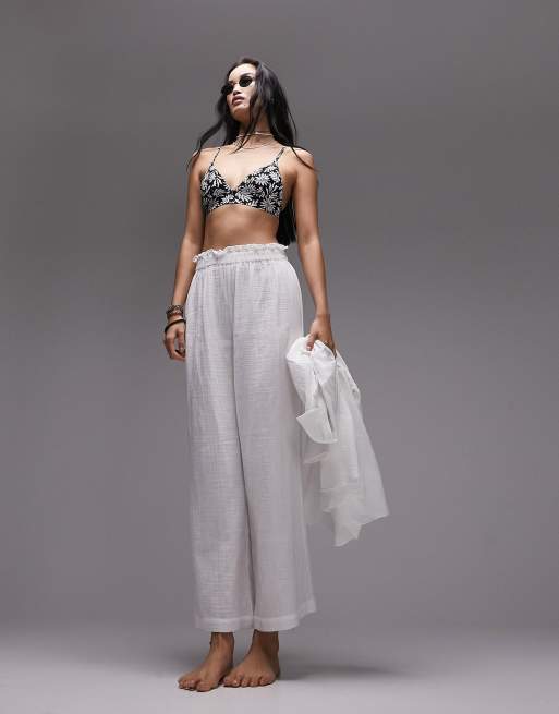 Topshop casual textured beach pants in white (part of a set)