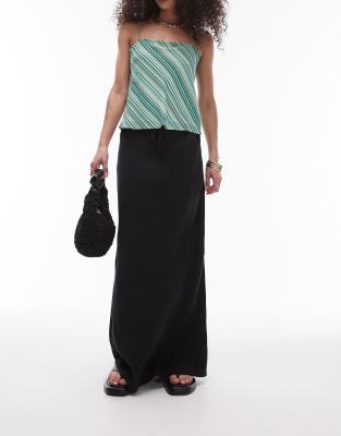 Topshop Casual Twill Drawstring Skirt In Black In Black