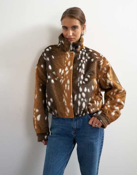 Topshop cazadora bomber de piel sintética con cuello alzado y estampado de ciervo - view 1