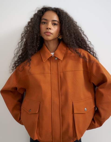 Topshop - cazadora bomber extragrande de piel sintética en marrón rojizo - view 1