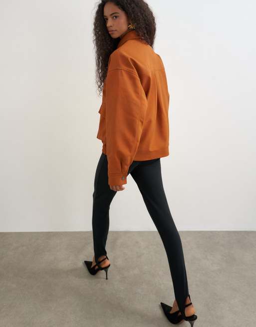 Topshop - cazadora bomber extragrande de piel sintética en marrón rojizo, 2 de 4