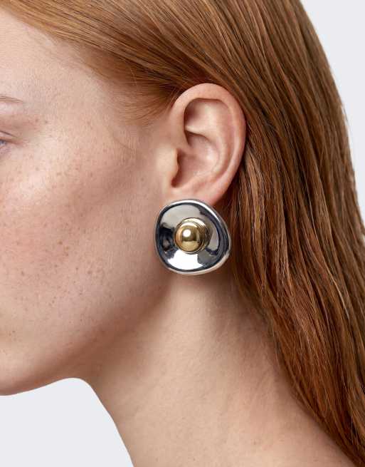 Topshop - Cece - Orecchini appariscenti rotondi a bottone argentati, 2 di 4