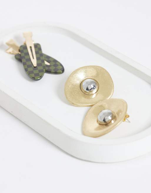 Topshop Cece statement round stud earrings in gold tone, 2 of 4