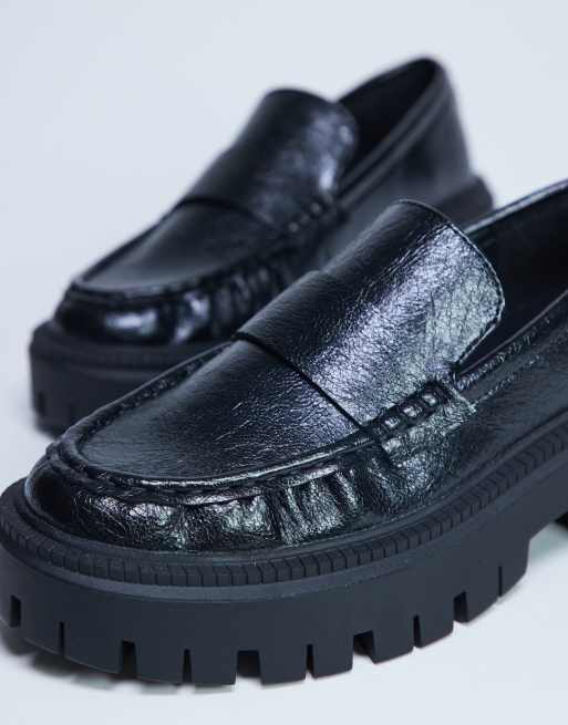 Topshop Cecil chunky cleated sole loafers in black 