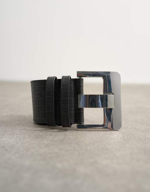 Topshop ceinture épaisse en cuir véritable embossé noire, 2 de 4