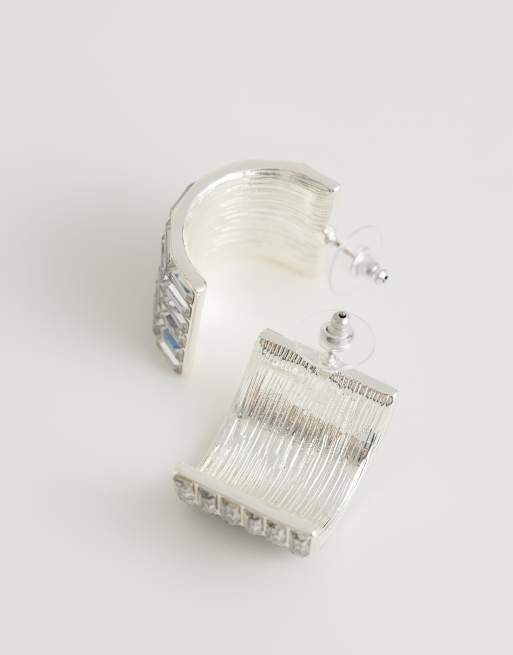 Topshop Celeste diamante hoop earrings in silver, 4 of 5