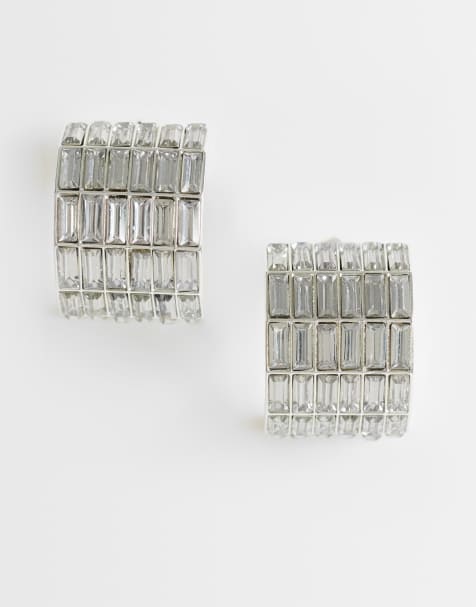 Topshop - Celeste - Orecchini a cerchio color argento con strass - view 1