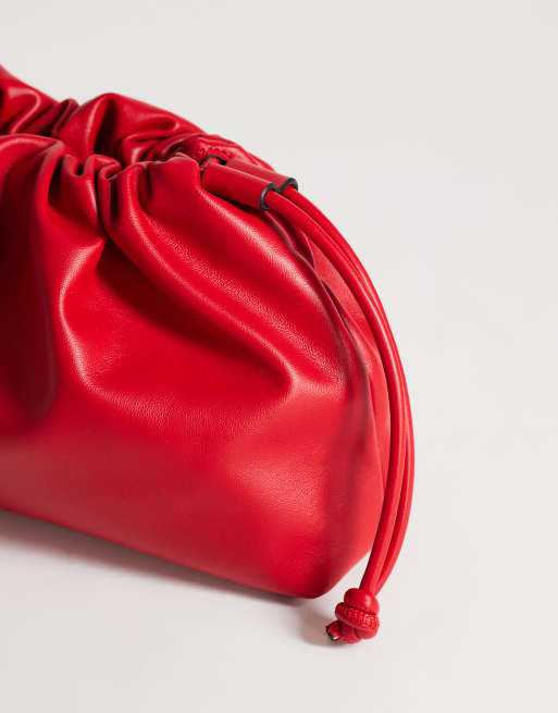 Topshop - Celia - Bolso clutch mediano rojo fruncido, 3 de 4